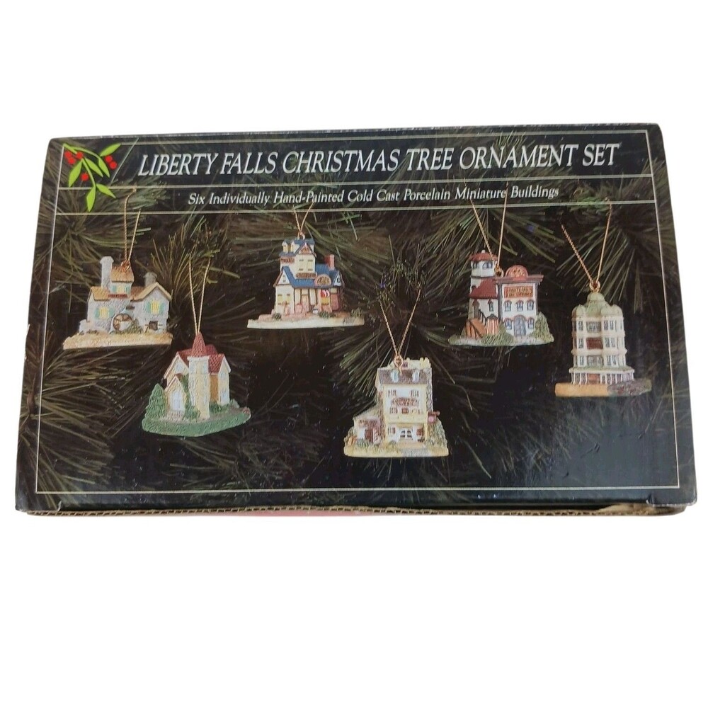 LIBERTY FALLS CHRISTMAS ORNAMENTS Charming Miniature Buildings Set Of 6 Boxed